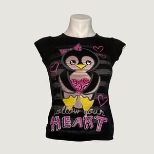 Y2K Self Esteem Scene Penguin Follow Your Heart Graphic Baby Tee #15